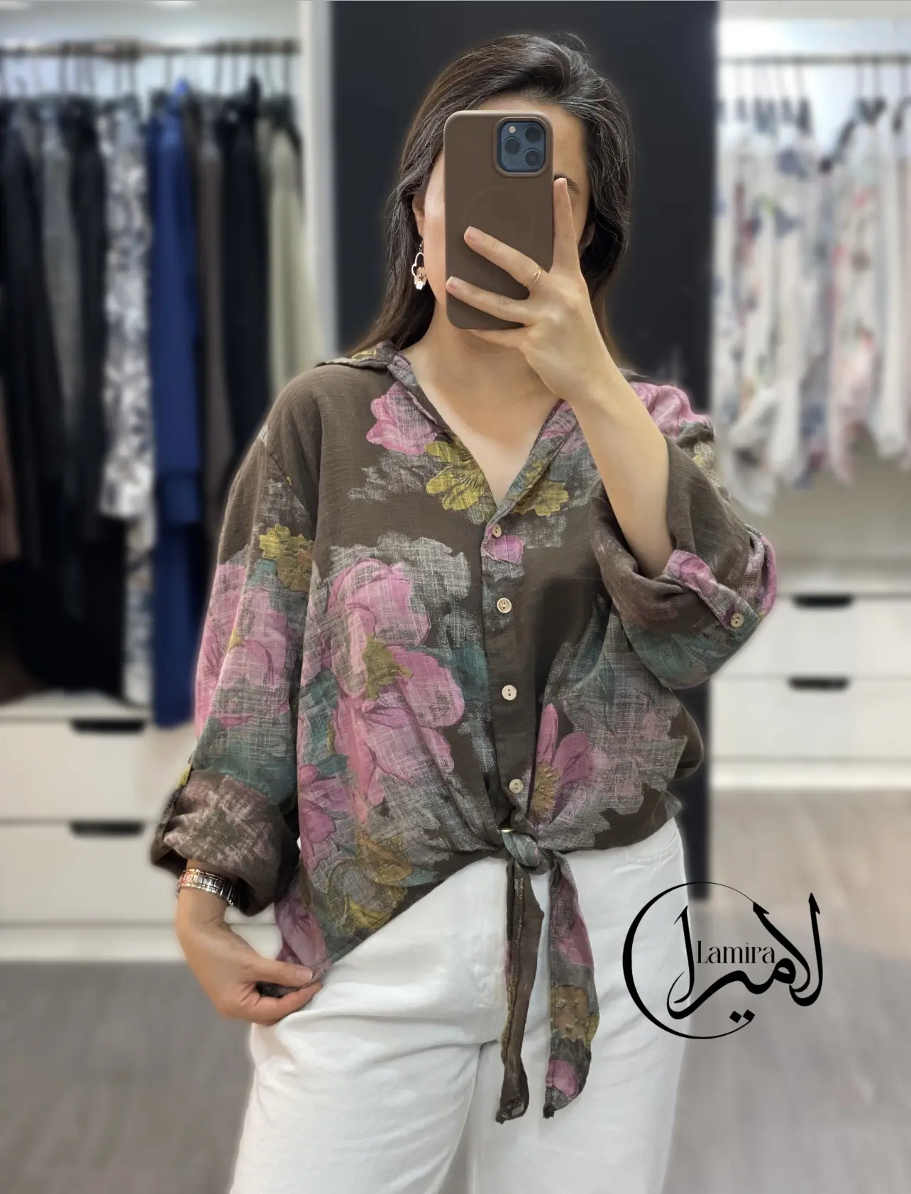 شومیز لینن ایتالیایی جلو گره ای ❌طرح پیچک